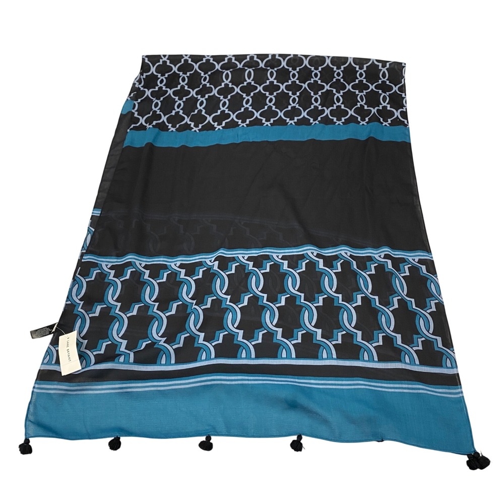 Lane Bryant Scarf Teal Black Geometric Trellis Tassel Wrap New
